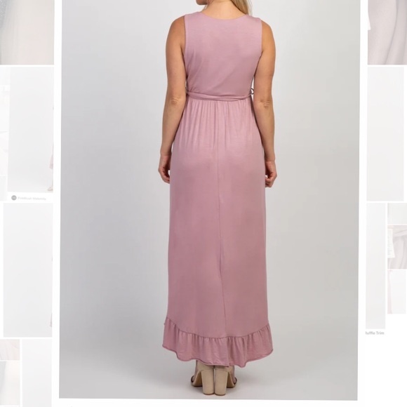 PinkBlush Maternity Mauve Sleeveless Hi-Low Ruffle Trim Maxi Dress Size Small - Picture 2 of 7